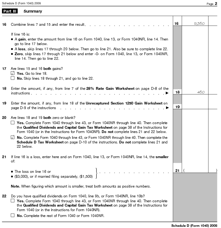 SCHEDULE D (FORM 1040) Capital Gains and Losses 2008 Page 2