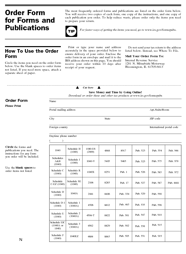 Order Blank for Forms and Publications