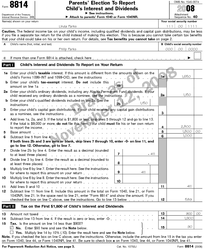 Form 8814 2007 Parents' Election To Report Child's Interest and Dividends