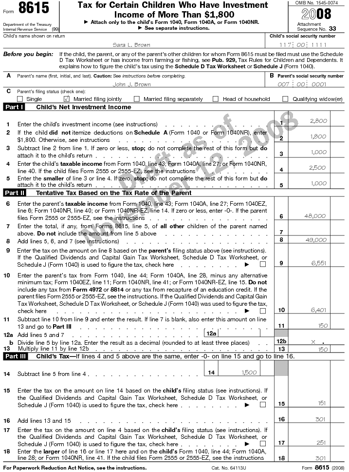 Form 8615 2007 Tax for Children Under Age 18 With Investment Income of More Than $1,700