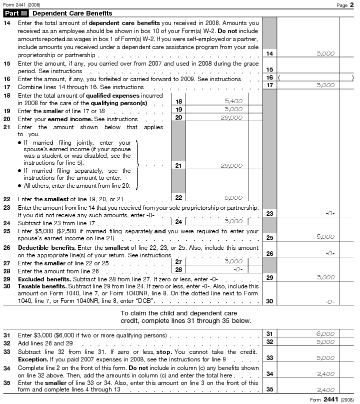 Form 2441 Child and Dependent Care Expenses--Page 2