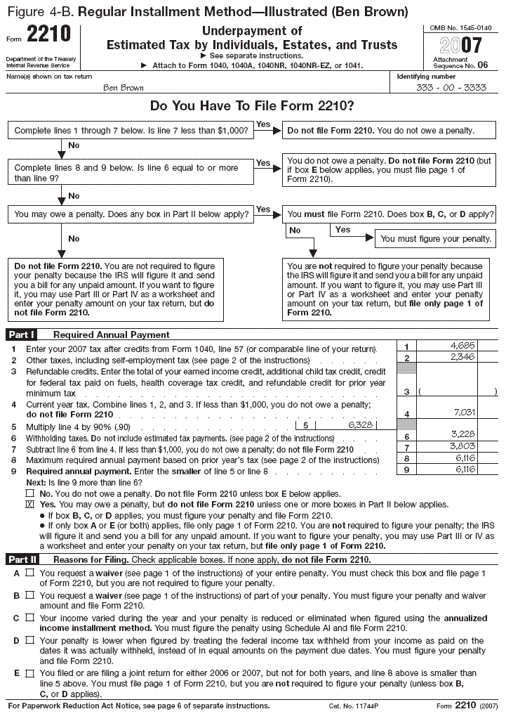 Figure 4-B. Regular Installment Method--Illustrated (Ben Brown).  Filled-in examples for Ben Brown