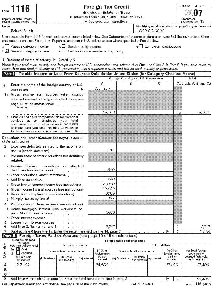 Form 1116, page 1 for Robert Smith 