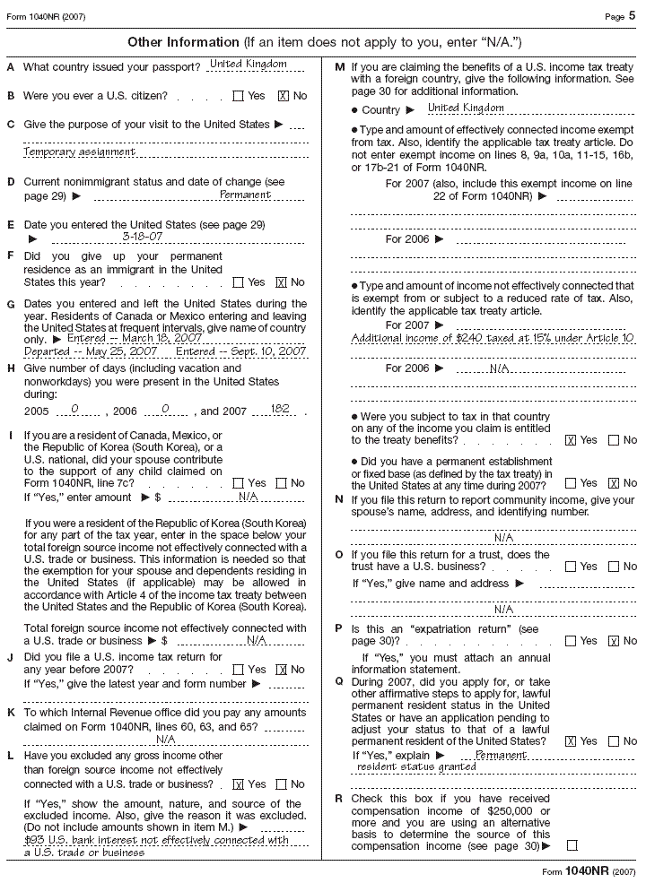 Form 1040NR pg 5