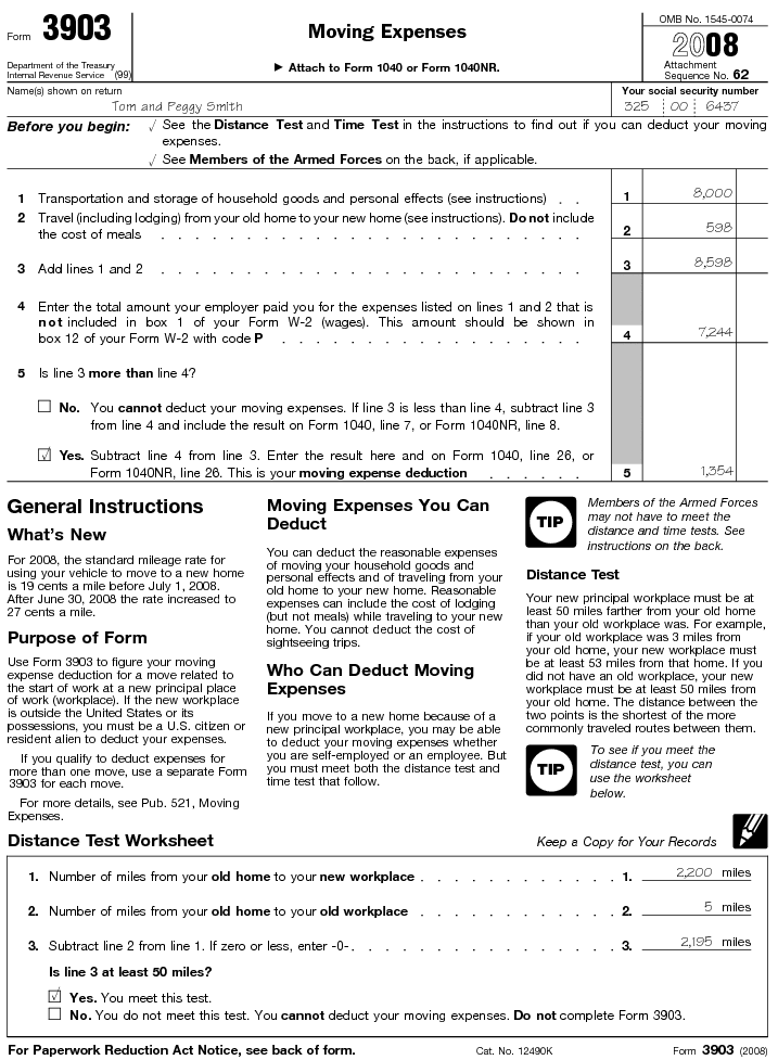 2008 Form 3903 Moving Expenses