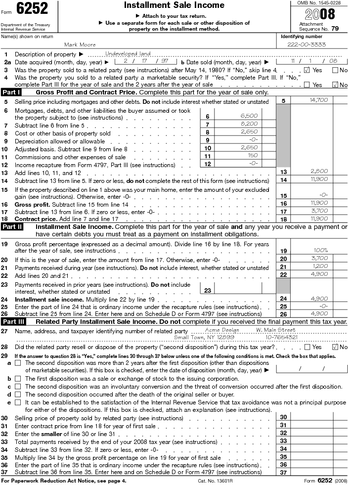 Form 6252 Installment Sale Income 2008