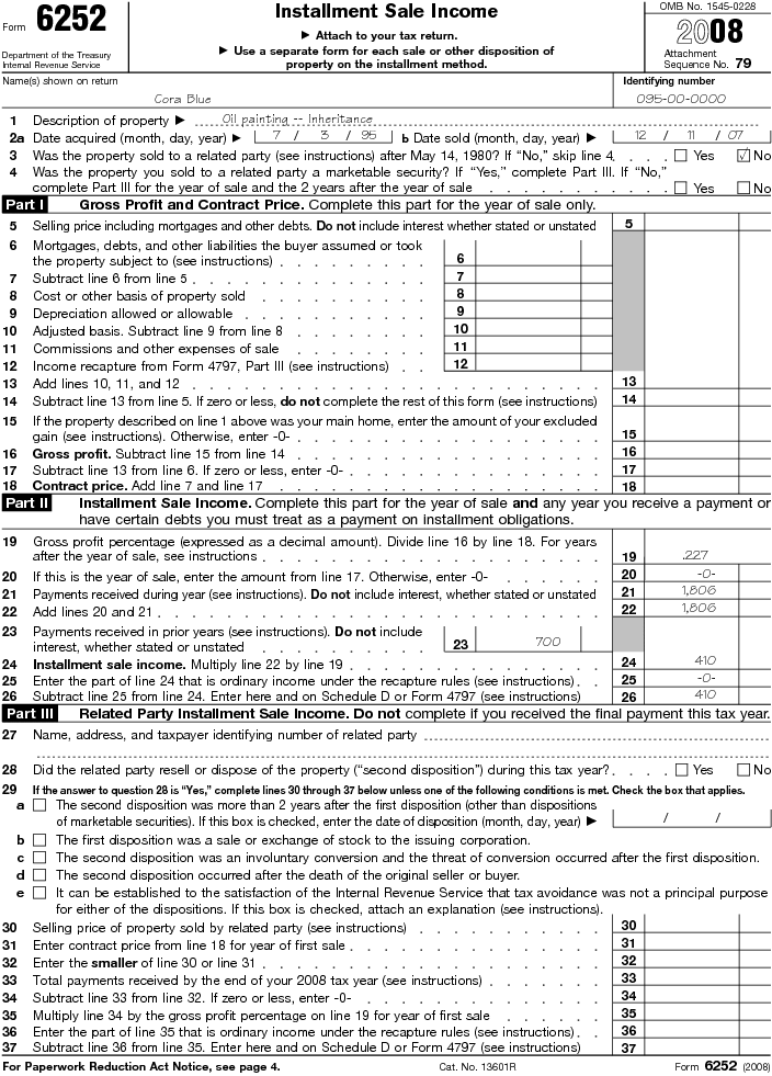 Form 6252 Installment Sale Income 2008