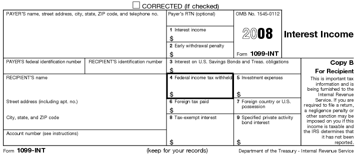 Form 1099-INT Interest Income 2008