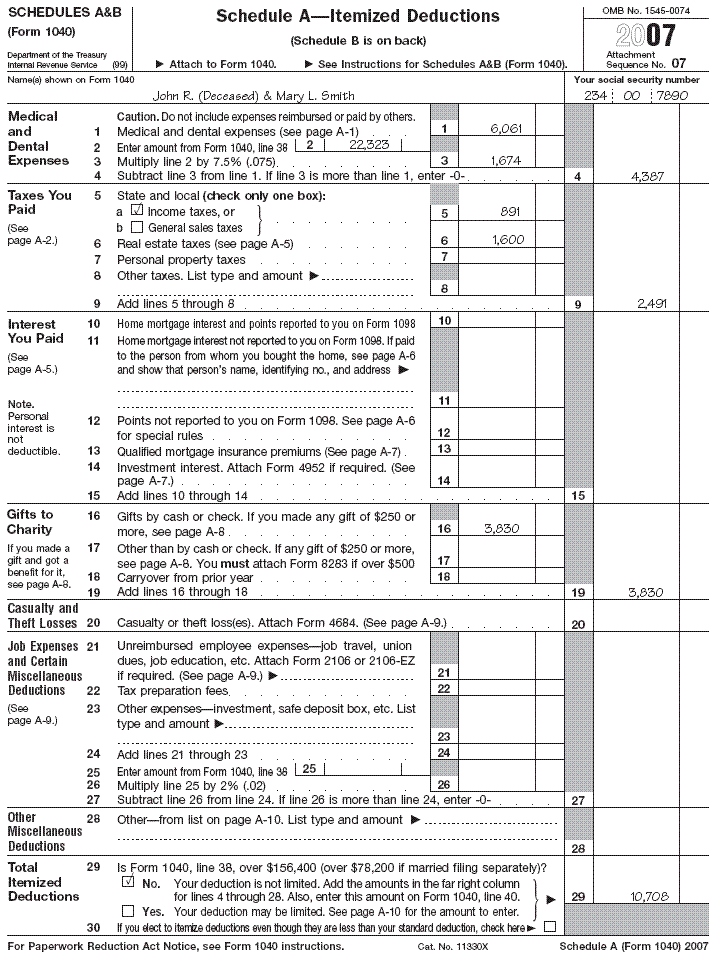 Schedule A (Form 1040) for John R. Smith