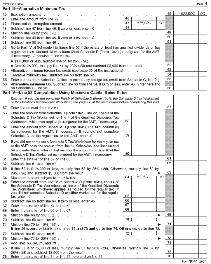 Page 4 of Form 1041 for the estate of John R. Smith