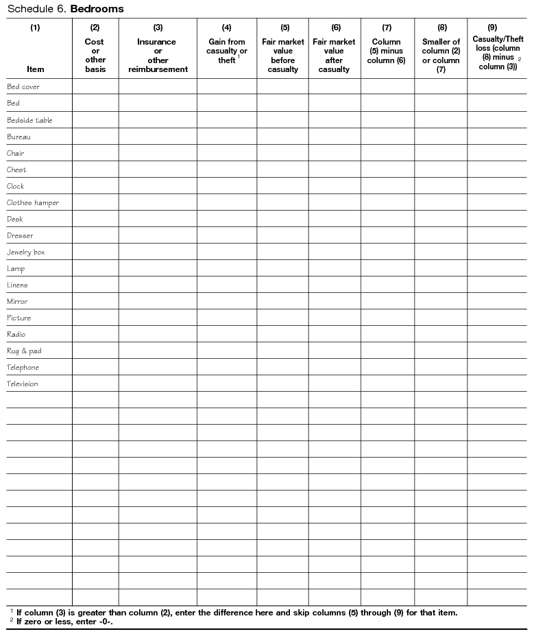 Schedule 6. Bedrooms