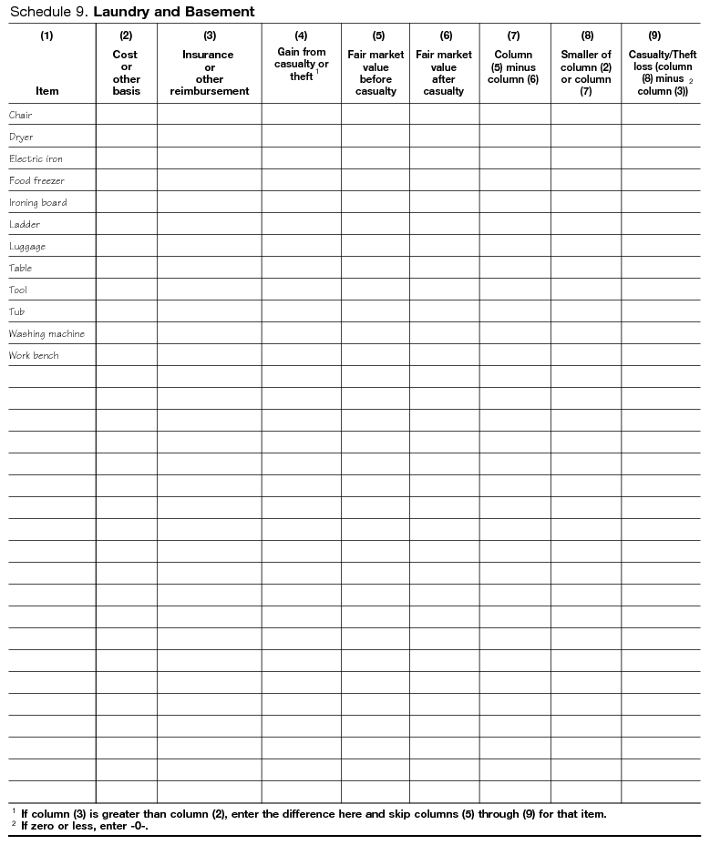 Schedule 9. Laundry and Basement