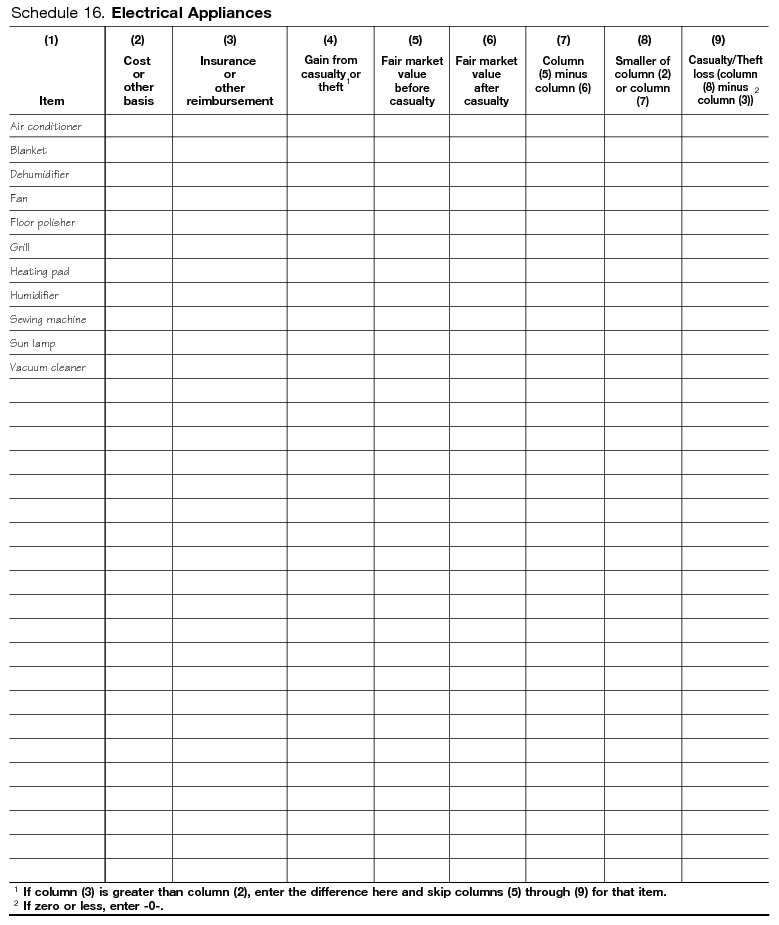 Schedule 16. Electrical Appliances