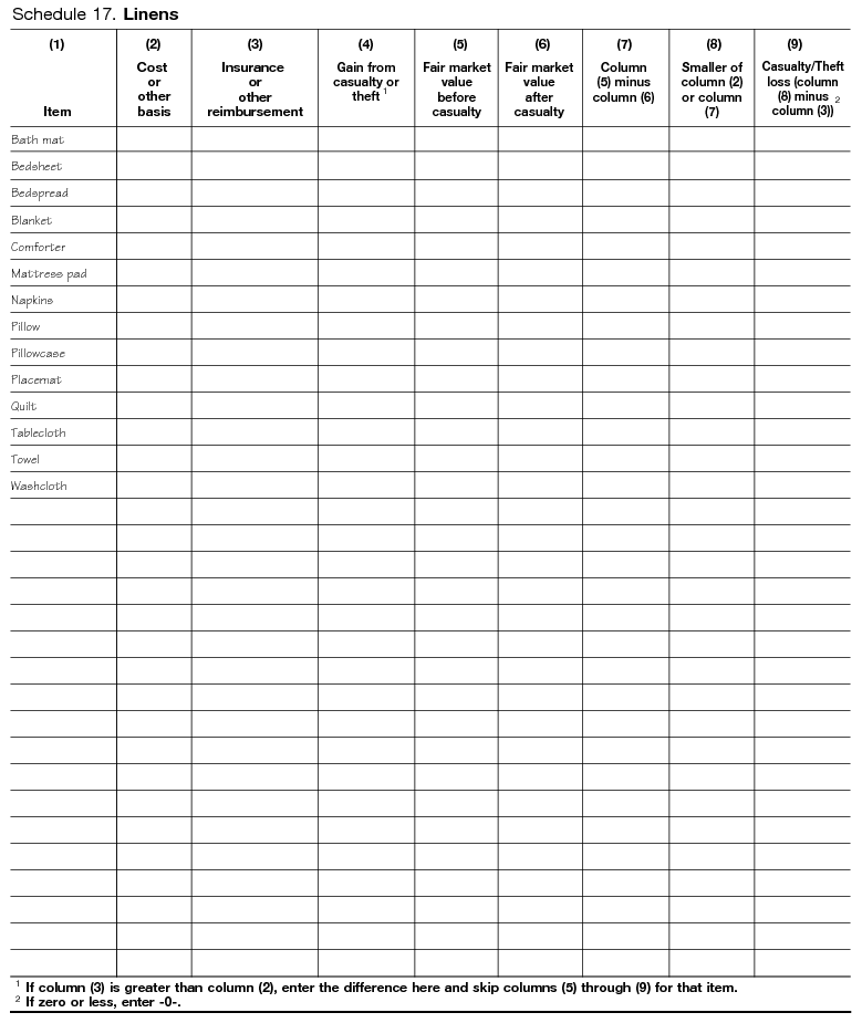 Schedule 17. Linens