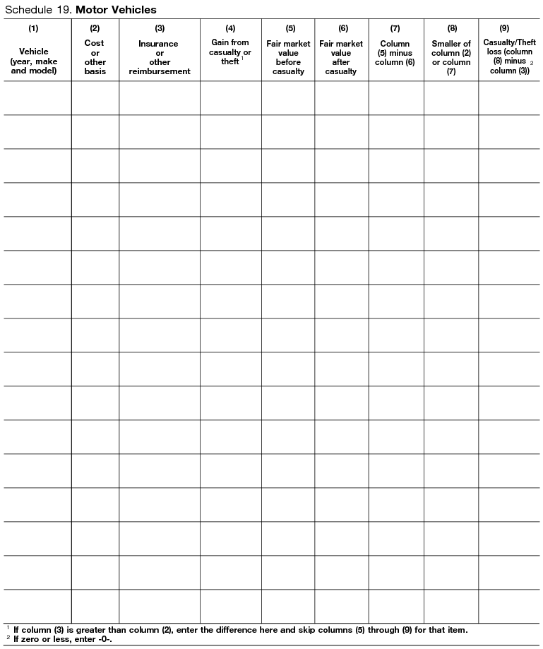 Schedule 19. Motor Vehicles