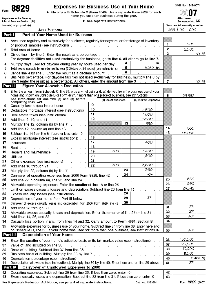 John Stephen's—Form 8829