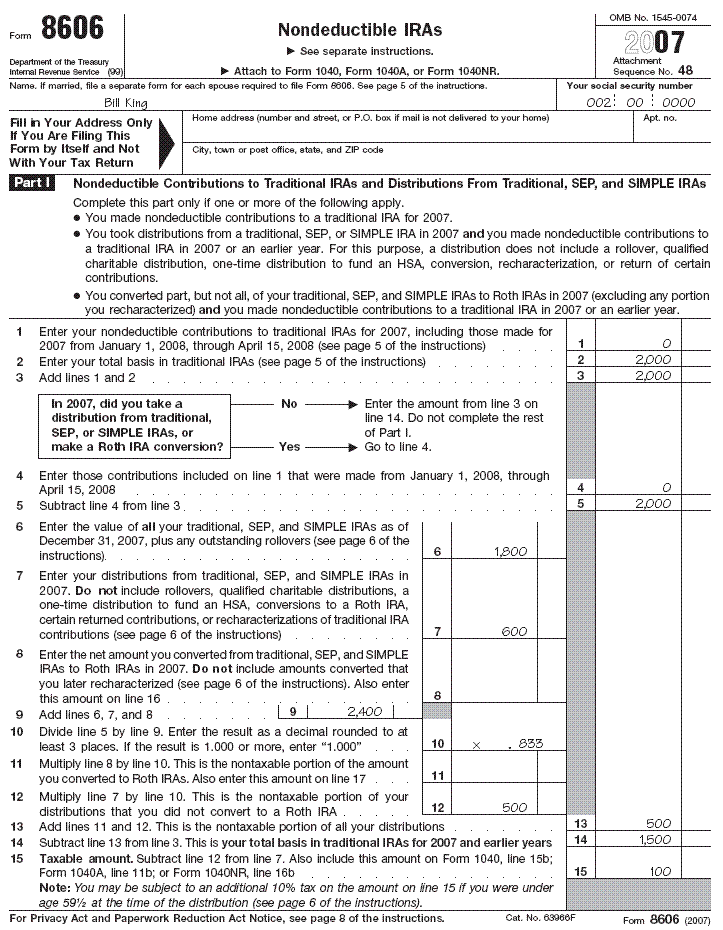  Form 8606 - Bill King $100