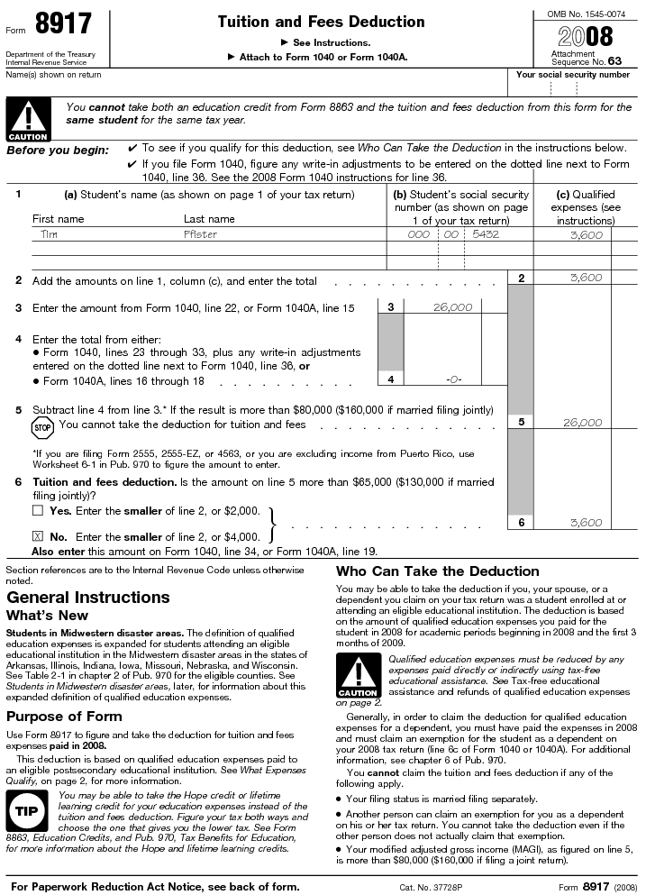 Form 8917 Tuition and Fees Deduction 2008