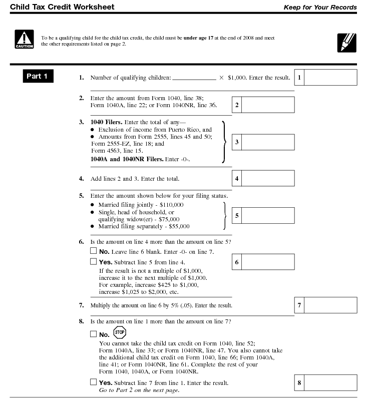 Child Tax Credit Worksheet