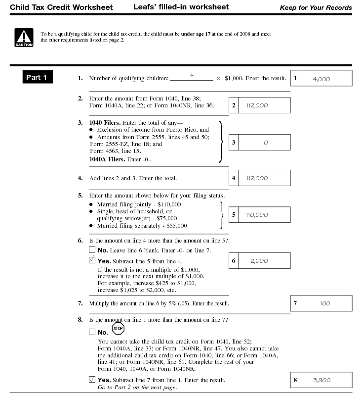 Leafs' filled-in worksheet