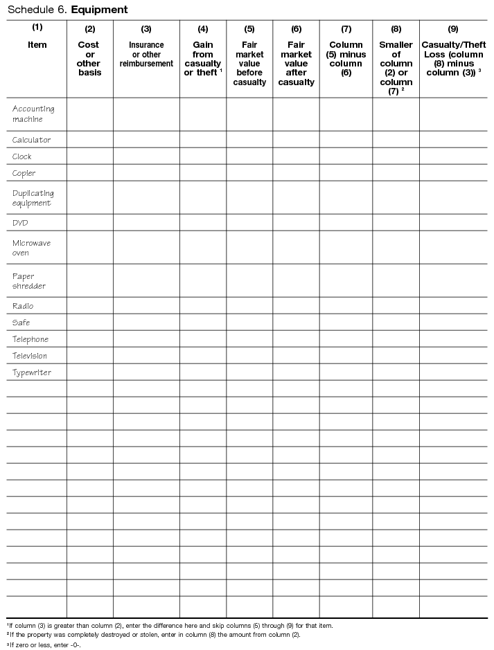 Schedule 6. Equipment