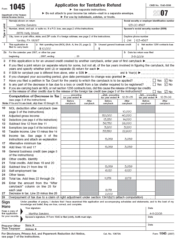 Form 1045, page 1