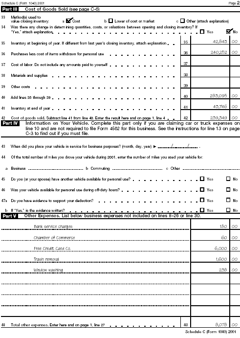 Page 2 of Schedule C (Form 1040) for Susan J. Brown