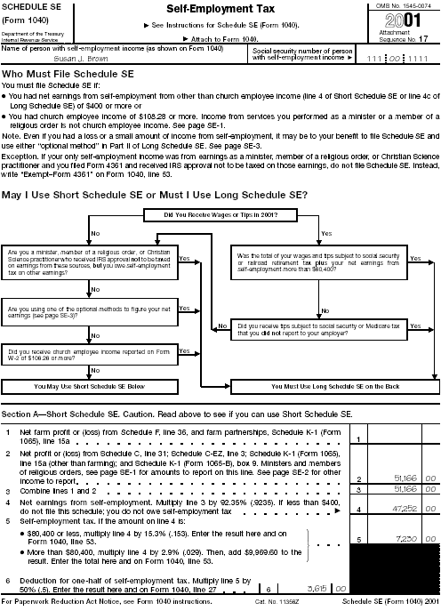 Page 1 of Schedule SE (Form 1040) for Susan J. Brown