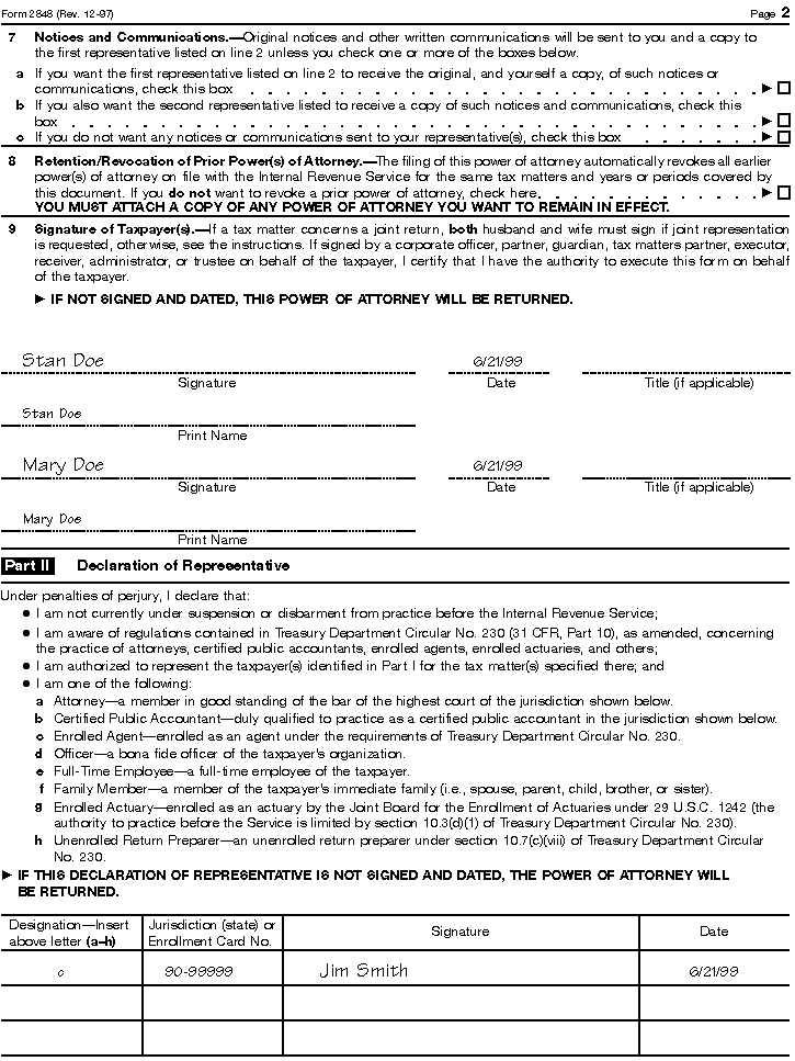 Filled-in Form 2848 - Page 2