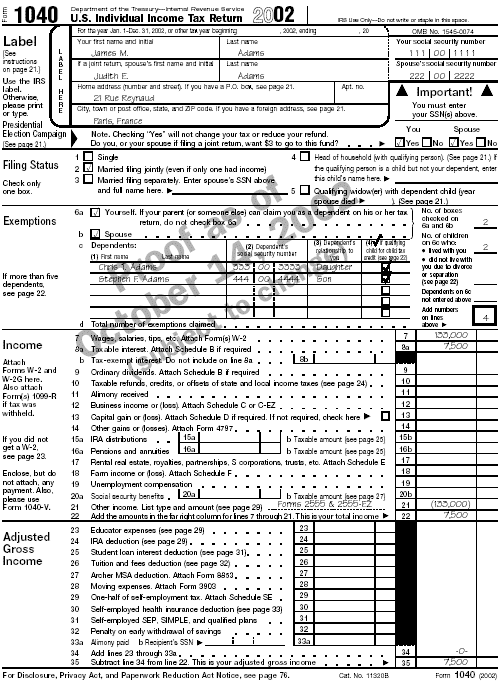 Form 1040, Adams