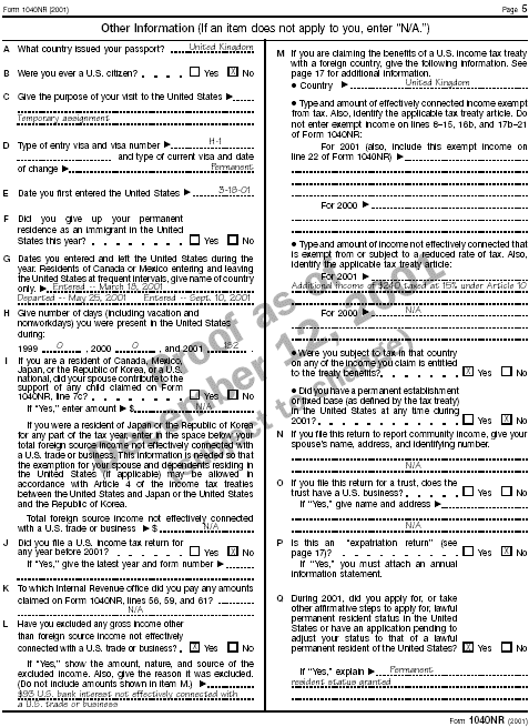 Form 1040NR pg 5