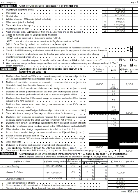 Form 1120, page 2