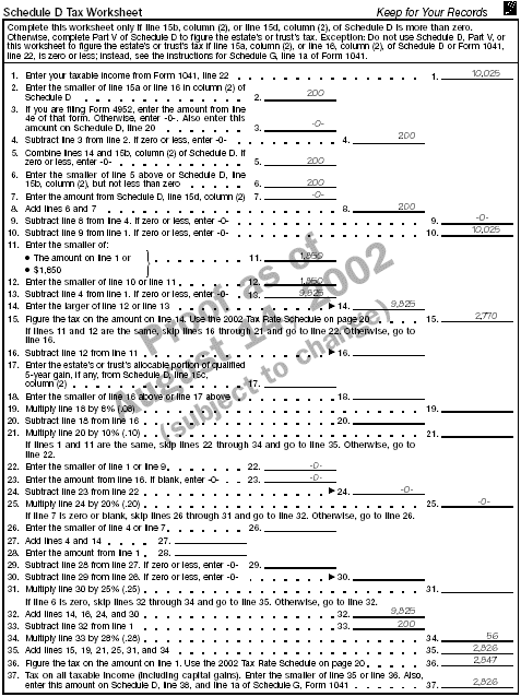 Schedule D Tax Worksheet