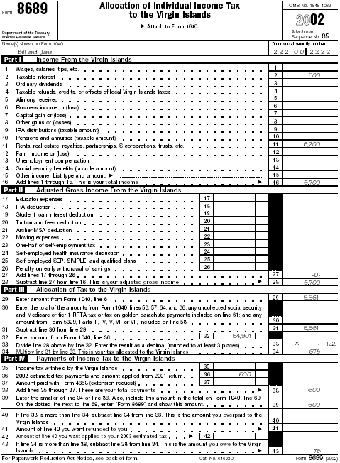 Form 8689, page 1 for Bill and Jane Smith