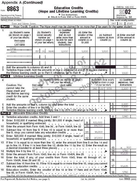 Form 8863 for Dave and Valerie Jones