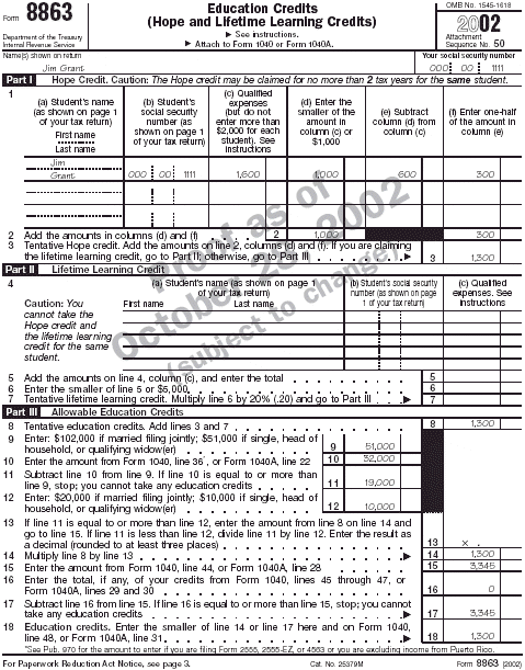 Form 8863 for Jim Grant