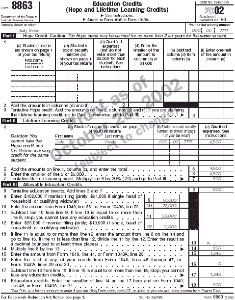 Form 8863 for Judy Green