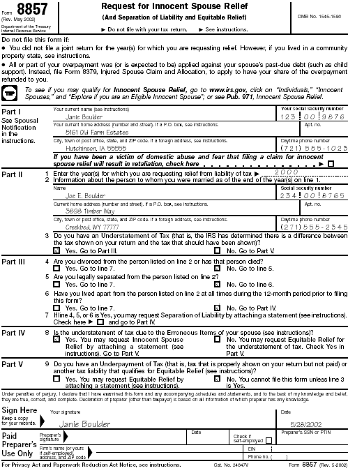 Boulder's filled-in Form 8857