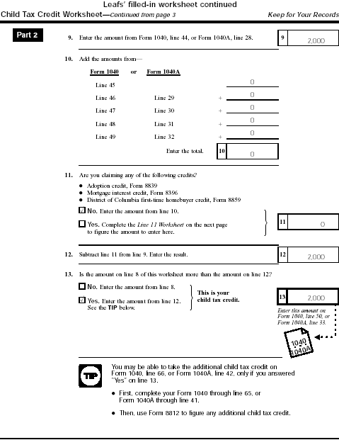 Leaf's Child Tax Credit Worksheet page 2