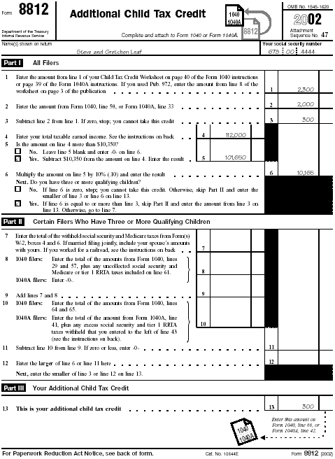 Leaf's Filled-in Form 8812