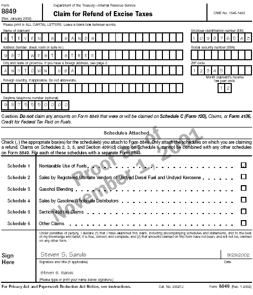 Form 8849 for Steven S. Sands