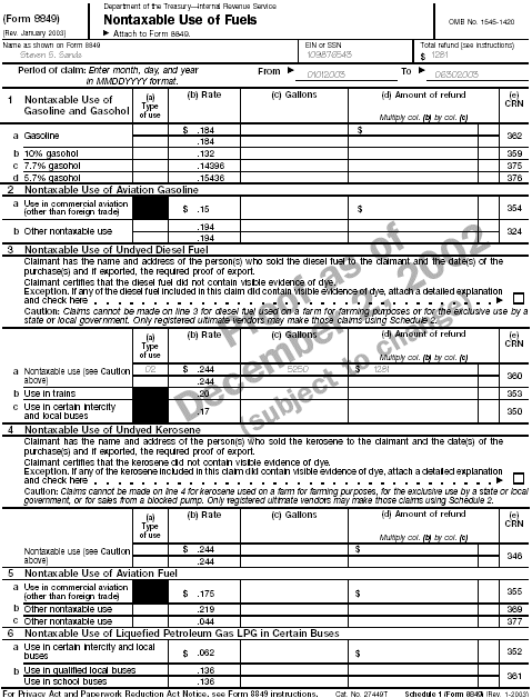 Schedule 1 (Form 8849) for Steven Sands