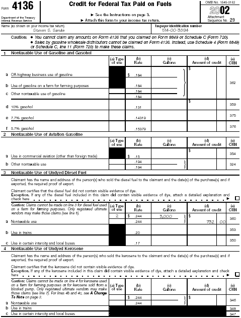 Form 4136, page 1, for Steven S. Sands