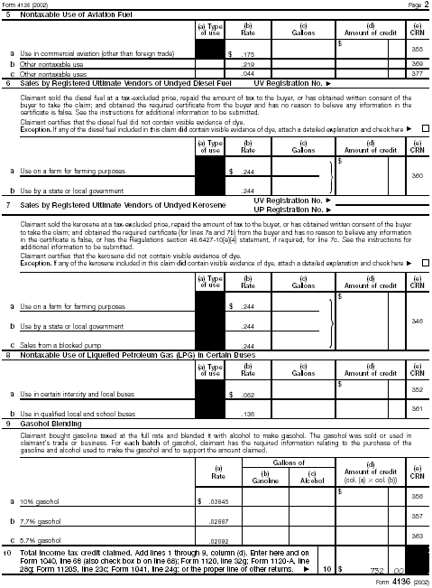 Form 4136, page 2, for Steven S. Sands