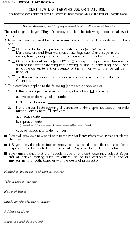 Model Certificate A