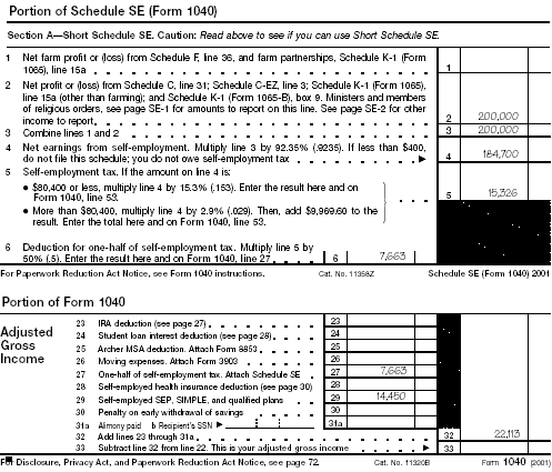 Portion of Form 1040 and Portion of Schedule SE