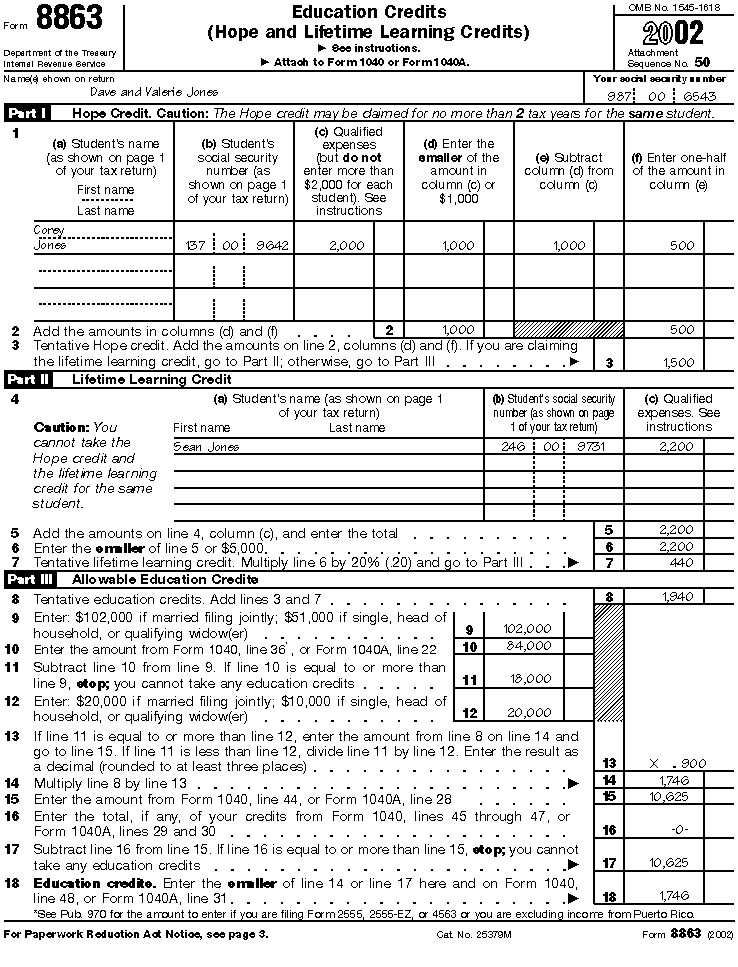 Form 8863 for Dave and Valerie