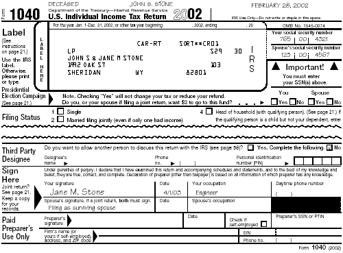 Form 1040 Label and Signature Area