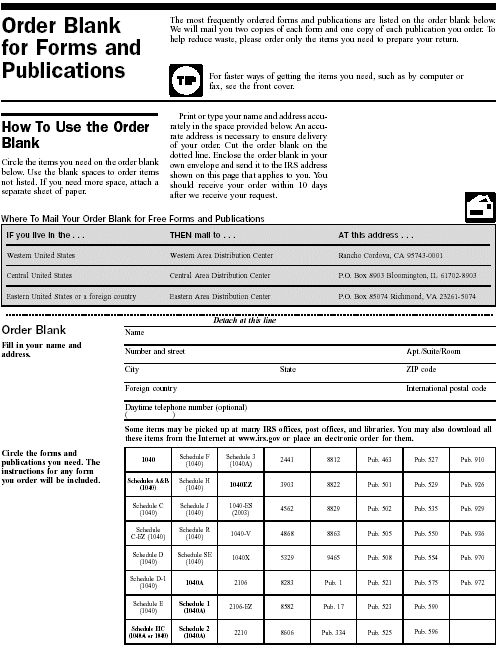 Order Blank for Forms and Publications