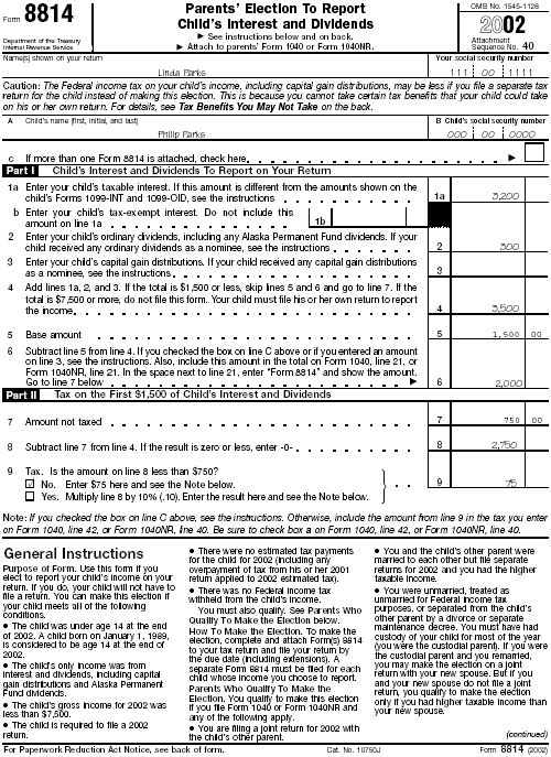 Filled-in Form 8814Forms: 8814for Linda Parks 